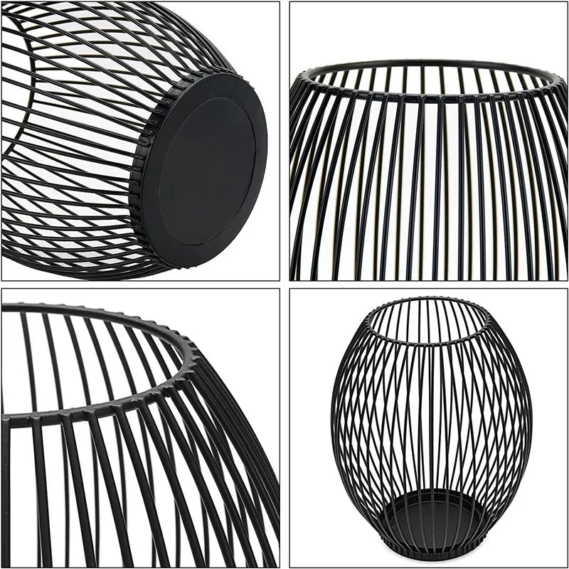 Product image: Modern Black Iron Candle Lantern – Decorative Wire Holder