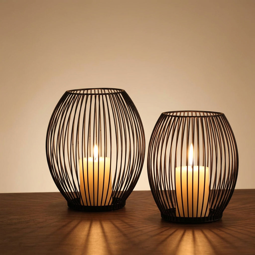 Product image: Modern Black Iron Candle Lantern – Decorative Wire Holder