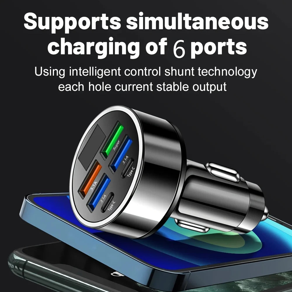 Product image: 6-in-1 Fast Charging Car Adapter with Digital Display
