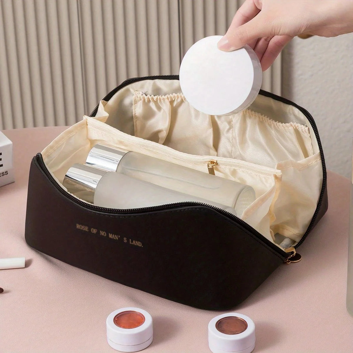 Product image: Wide-Opening Travel Makeup Bag – Cosmetic Organizer